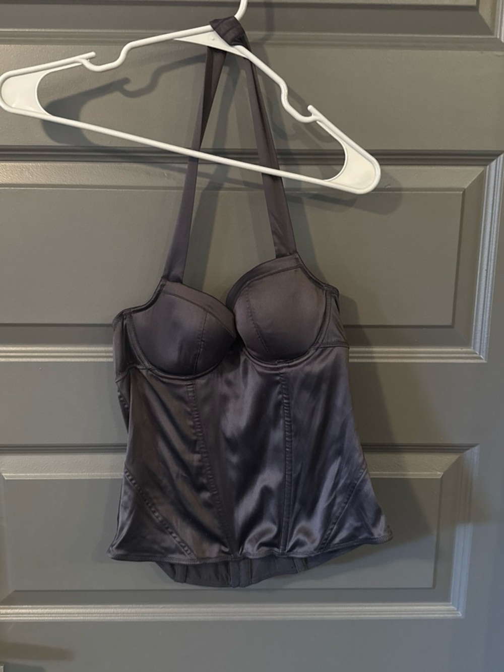 La Senza Black Satin Halter Corset Top M